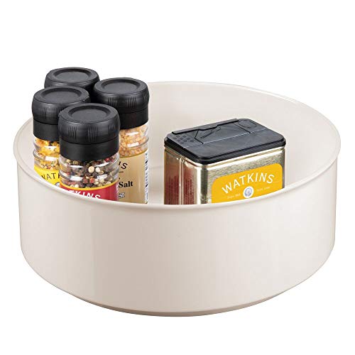 mDesign Estante Giratorio para Accesorios – Elegante Bandeja Redonda para Especias e Ingredientes de repostería – Base giratoria de plástico Libre de BPA y Acero – Crema