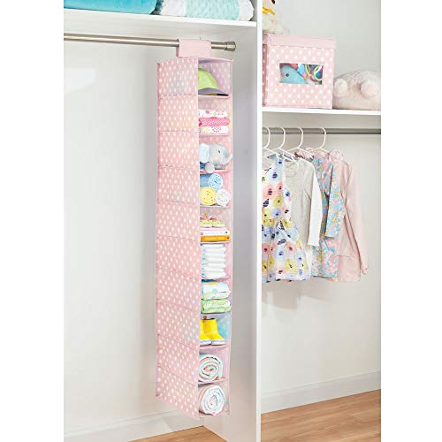 mDesign Estantería colgante con 10 apartados – Ideal organizador colgante de fibra sintética con estampado de puntos – Perfectos estantes para colgar en la habitación de los niños – rosa/blanco