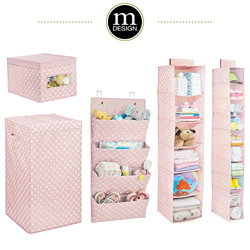mDesign Estantería colgante con 10 apartados – Ideal organizador colgante de fibra sintética con estampado de puntos – Perfectos estantes para colgar en la habitación de los niños – rosa/blanco