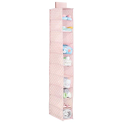 mDesign Estantería colgante con 10 apartados – Ideal organizador colgante de fibra sintética con estampado de puntos – Perfectos estantes para colgar en la habitación de los niños – rosa/blanco