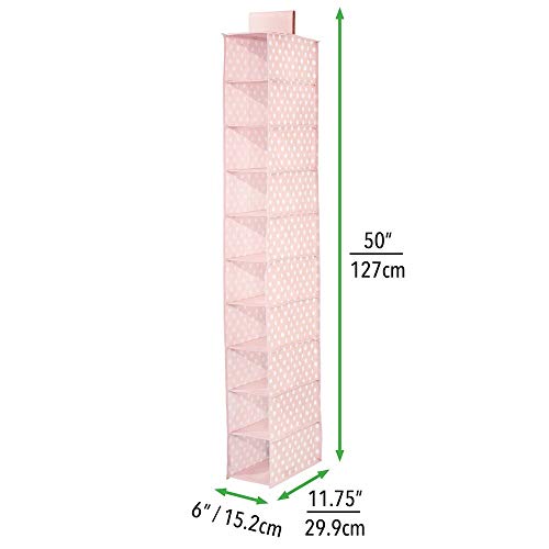mDesign Estantería colgante con 10 apartados – Ideal organizador colgante de fibra sintética con estampado de puntos – Perfectos estantes para colgar en la habitación de los niños – rosa/blanco