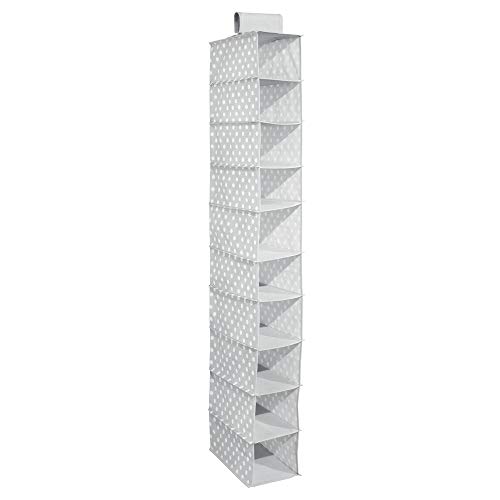 mDesign Estantería de tela colgante con 10 baldas – Organizador de ropa para ahorrar espacio – Ideal en la habitación infantil, para accesorios de bebé, pañales, etc. – Tela de lunares – gris/blanco