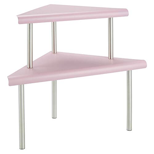 mDesign Estantería esquinera con 2 niveles – Baldas de cocina para rincones de encimeras e interiores de armarios – Estantes de metal y acero con dos alturas para la cocina – rosa y plateado mate