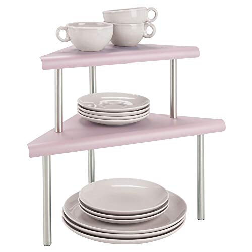 mDesign Estantería esquinera con 2 niveles – Baldas de cocina para rincones de encimeras e interiores de armarios – Estantes de metal y acero con dos alturas para la cocina – rosa y plateado mate