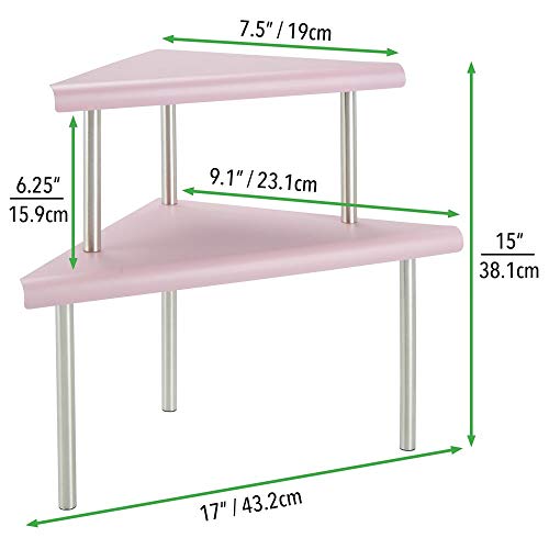 mDesign Estantería esquinera con 2 niveles – Baldas de cocina para rincones de encimeras e interiores de armarios – Estantes de metal y acero con dos alturas para la cocina – rosa y plateado mate