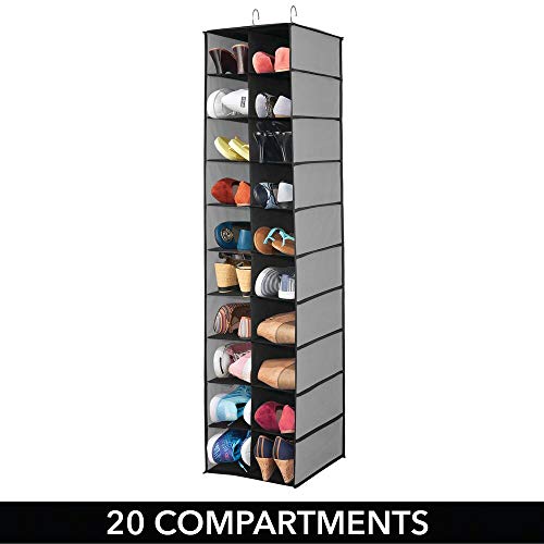 mDesign Estantería para colgar con 20 compartimentos – Organizador colgante grande para la barra del armario – Guarda zapatos para organizar armarios y ahorrar espacio, también para ropa – gris/negro