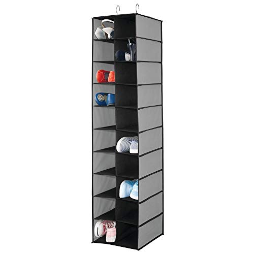 mDesign Estantería para colgar con 20 compartimentos – Organizador colgante grande para la barra del armario – Guarda zapatos para organizar armarios y ahorrar espacio, también para ropa – gris/negro