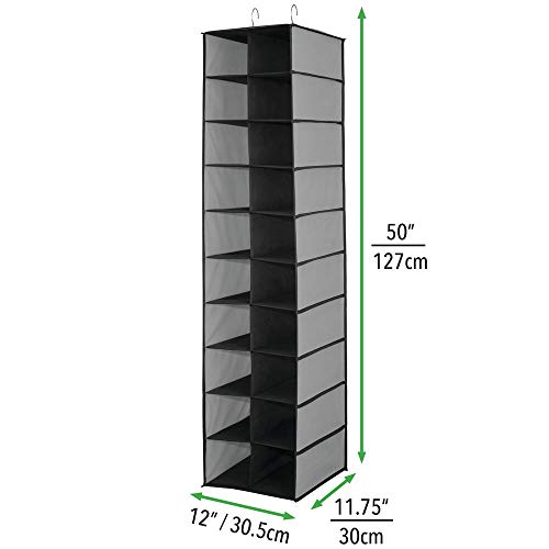 mDesign Estantería para colgar con 20 compartimentos – Organizador colgante grande para la barra del armario – Guarda zapatos para organizar armarios y ahorrar espacio, también para ropa – gris/negro