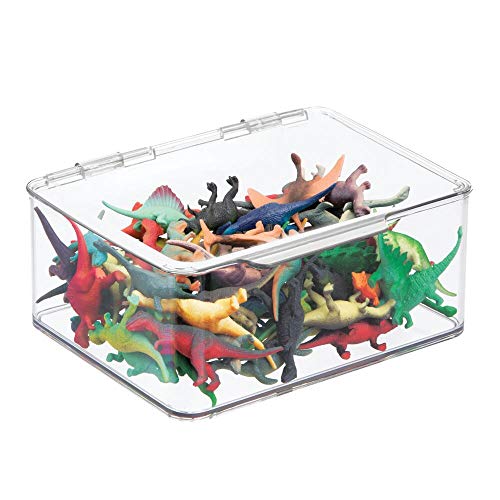 mDesign Juego de 2 cajas de almacenaje con tapa – Organizador de juguetes apilable para la habitación de los niños – Guarda juguetes fabricado en plástico – transparente