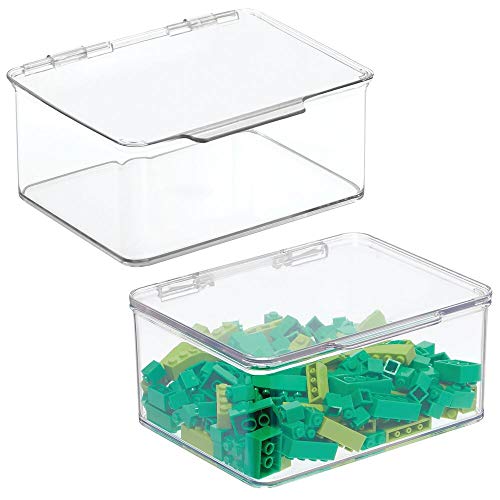 mDesign Juego de 2 cajas de almacenaje con tapa – Organizador de juguetes apilable para la habitación de los niños – Guarda juguetes fabricado en plástico – transparente