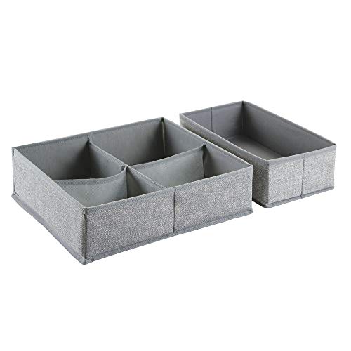 mDesign Juego de 2 cajas organizadoras de tela (5 compartimentos) – Preciosos organizadores para cajones y cómodas – Cestas para ordenar accesorios para bebés – gris