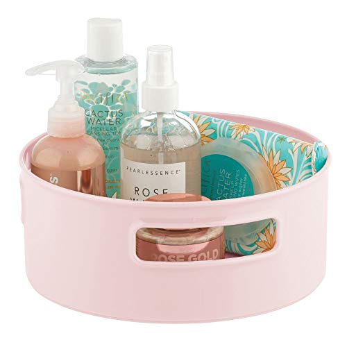 mDesign Juego de 3 cajas giratorias – Organizador de cosméticos de plástico – Cajas de almacenaje ideales para organizar maquillaje en el baño o en la cómoda – rosa claro