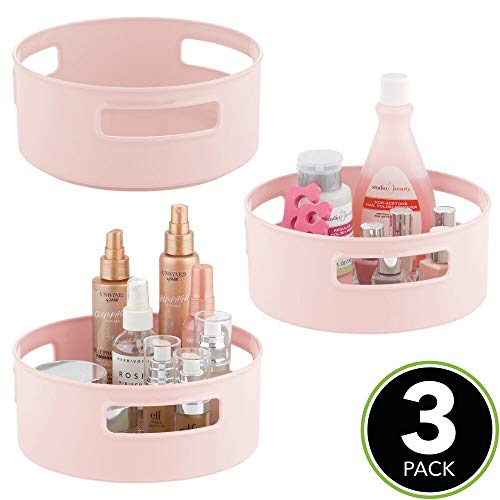 mDesign Juego de 3 cajas giratorias – Organizador de cosméticos de plástico – Cajas de almacenaje ideales para organizar maquillaje en el baño o en la cómoda – rosa claro