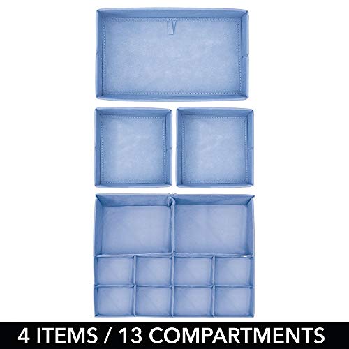 mDesign Juego de 4 cajas organizadoras en polipropileno para habitaciones infantiles – Cestas de tela para accesorios de bebé – Organizadores para armarios de niños o para cajones – azul