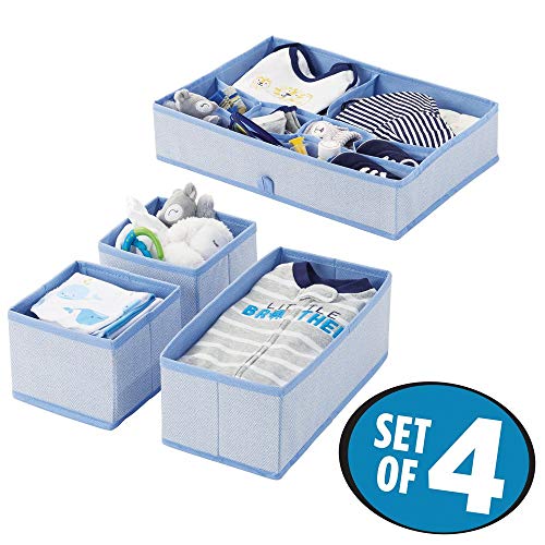 mDesign Juego de 4 cajas organizadoras en polipropileno para habitaciones infantiles – Cestas de tela para accesorios de bebé – Organizadores para armarios de niños o para cajones – azul