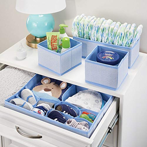 mDesign Juego de 4 cajas organizadoras en polipropileno para habitaciones infantiles – Cestas de tela para accesorios de bebé – Organizadores para armarios de niños o para cajones – azul