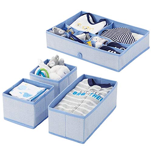 mDesign Juego de 4 cajas organizadoras en polipropileno para habitaciones infantiles – Cestas de tela para accesorios de bebé – Organizadores para armarios de niños o para cajones – azul