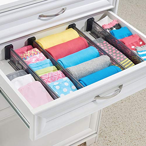 mDesign Juego de 4 organizadores para cajones – Separadores de cajones ajustables para la cocina, el baño o el dormitorio – Láminas de plástico para dividir cajones – gris humo