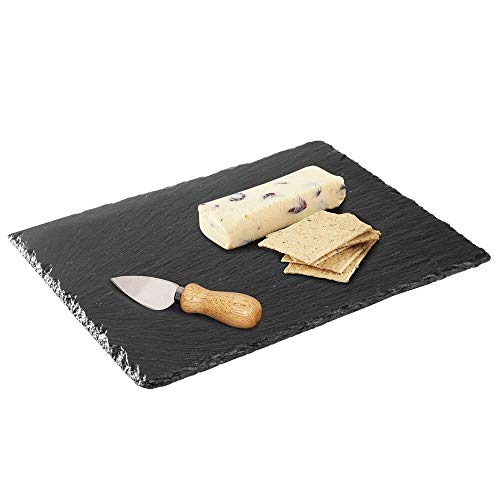 mDesign Juego de 4 Platos de Pizarra – Preciosa Tabla de quesos, también útil para Embutidos, Tartas, Aperitivos, etc. – También Sirve como Pizarra de Tiza para menús o anuncios – Negro