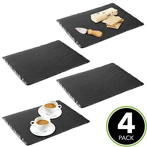 mDesign Juego de 4 Platos de Pizarra – Preciosa Tabla de quesos, también útil para Embutidos, Tartas, Aperitivos, etc. – También Sirve como Pizarra de Tiza para menús o anuncios – Negro