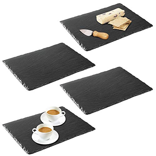 mDesign Juego de 4 Platos de Pizarra – Preciosa Tabla de quesos, también útil para Embutidos, Tartas, Aperitivos, etc. – También Sirve como Pizarra de Tiza para menús o anuncios – Negro