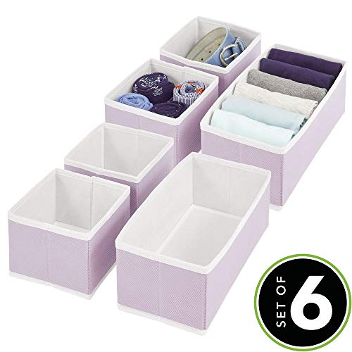 mDesign Juego de 6 Cajas organizadoras – Cestas de Tela Transpirable para Ropa Interior, Leggings, etc. – Versátiles organizadores de cajones para Dormitorio o habitación Infantil – Lila/Blanco