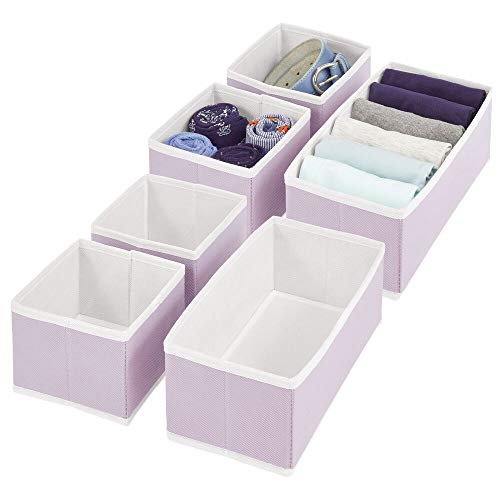 mDesign Juego de 6 Cajas organizadoras – Cestas de Tela Transpirable para Ropa Interior, Leggings, etc. – Versátiles organizadores de cajones para Dormitorio o habitación Infantil – Lila/Blanco