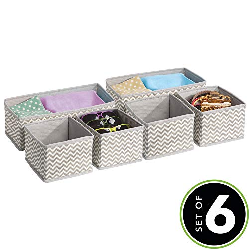 mDesign Juego de 6 organizadores de cajones de tela – Separadores de ropa interior – gris topo/crema