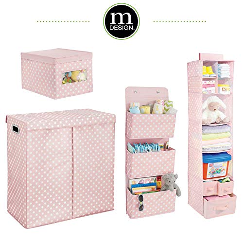 mDesign Organizador Colgante con 7 estantes y 3 cajones – Armario Perchero de Tela con Estampado de Lunares – Colgador para Zapatos Ideal para el Pasillo y el Dormitorio – Rosa/Blanco