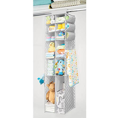 mDesign Organizador colgante – Organizador para ropa y zapatos con 16 compartimentos, ideal para el cuarto de los niños – Armario de tela con alegre diseño de puntos – gris/blanco