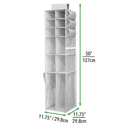 mDesign Organizador colgante – Organizador para ropa y zapatos con 16 compartimentos, ideal para el cuarto de los niños – Armario de tela con alegre diseño de puntos – gris/blanco