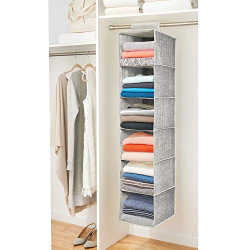 mDesign Organizador de armario colgante de fibra sintética – Práctico colgador de armario con seis estantes de tela para el dormitorio – Con múltiples usos, ideal para organizar armarios – negro