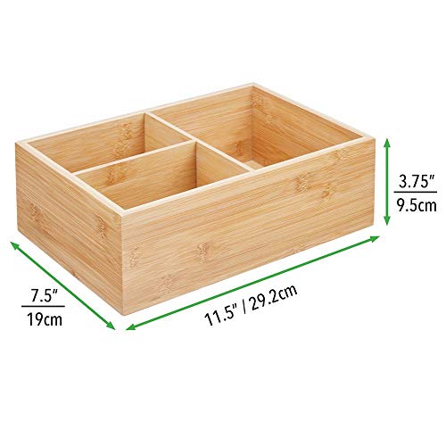 mDesign Organizador de baño de madera – Práctica caja organizadora con 3 compartimentos para productos de belleza de todo tipo – Elegante organizador de cosméticos y accesorios – color natural