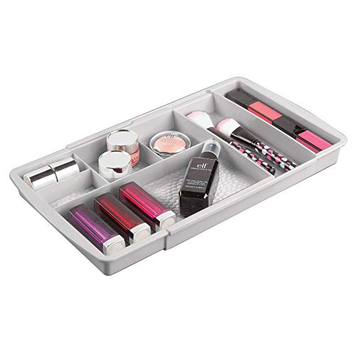 mDesign Organizador de cosméticos con divisiones – Caja organizadora extensible para el cajón – Perfectos organizadores de maquillaje para productos de belleza, joyas y accesorios pequeños – gris