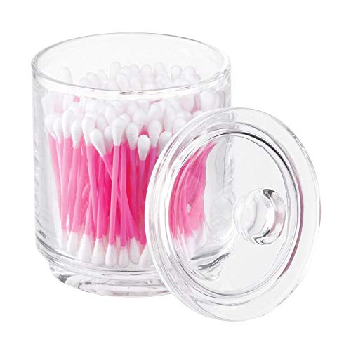 mDesign Organizador de cosméticos de vidrio – Frasco de cristal con tapa – Mantiene secos productos de algodón, sales de baño y más – Contenedor de vidrio para productos de cosmética – transparente