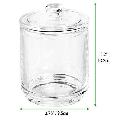 mDesign Organizador de cosméticos de vidrio – Frasco de cristal con tapa – Mantiene secos productos de algodón, sales de baño y más – Contenedor de vidrio para productos de cosmética – transparente
