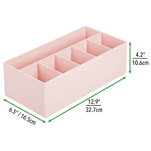 mDesign Organizador de cosméticos para el lavabo o el tocador – Caja organizadora de plástico libre de BPA para guardar el maquillaje – Moderna cesta de baño con 6 compartimentos – rosa