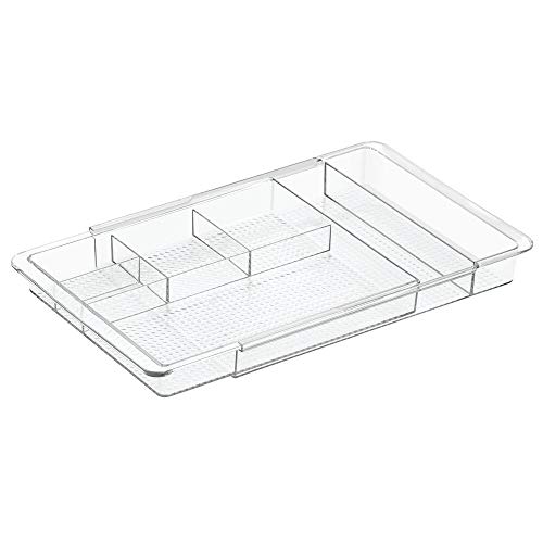 mDesign Organizador de escritorio extensible – Útil bandeja de oficina para mesa de despacho o cajón – Con divisiones para marcadores, notas adhesivas, clips, etc. – Ampliable hasta 47 cm de ancho