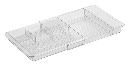 mDesign Organizador de escritorio extensible – Útil bandeja de oficina para mesa de despacho o cajón – Con divisiones para marcadores, notas adhesivas, clips, etc. – Ampliable hasta 47 cm de ancho