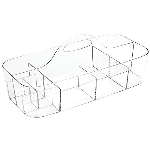 mDesign Organizador de escritorio transportable – Caja organizadora para material de oficina: clips, tijeras, lápices, gomas – Grande/transparente