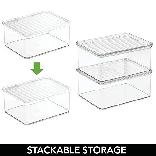 mDesign Organizador de juguetes con tapa - Cajas de almacenaje para guardar juguetes bajo la cama o en las estanterías de la habitación infantil – 17,8 cm x 14,6 cm x 7,7 cm – transparente
