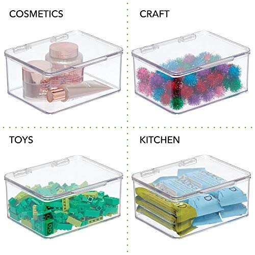 mDesign Organizador de juguetes con tapa - Cajas de almacenaje para guardar juguetes bajo la cama o en las estanterías de la habitación infantil – 17,8 cm x 14,6 cm x 7,7 cm – transparente