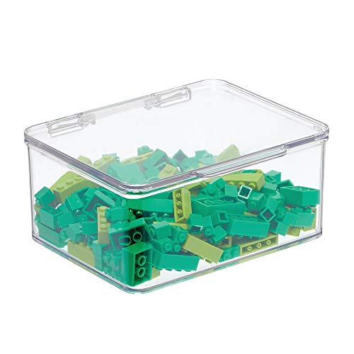 mDesign Organizador de juguetes con tapa - Cajas de almacenaje para guardar juguetes bajo la cama o en las estanterías de la habitación infantil – 17,8 cm x 14,6 cm x 7,7 cm – transparente
