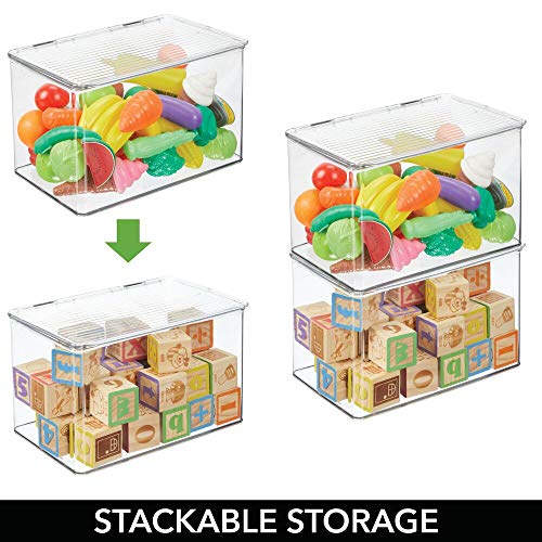 mDesign Organizador de juguetes con tapa - Cajas de almacenaje para guardar juguetes bajo la cama o en las estanterías de la habitación infantil – Juguetero de plástico transparente