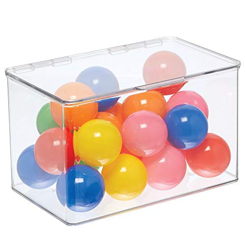 mDesign Organizador de juguetes con tapa - Cajas de almacenaje para guardar juguetes bajo la cama o en las estanterías de la habitación infantil – Juguetero de plástico transparente