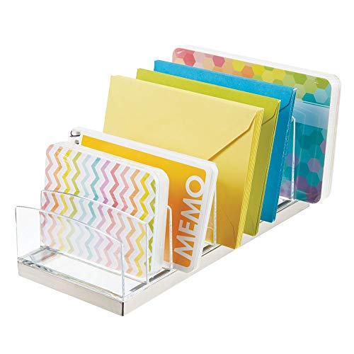 mDesign Organizador de maquillaje en plástico – Clasificador con 9 compartimentos para organizar maquillaje – Bandeja organizadora para lavabo, tocador o armario – transparente/plateado