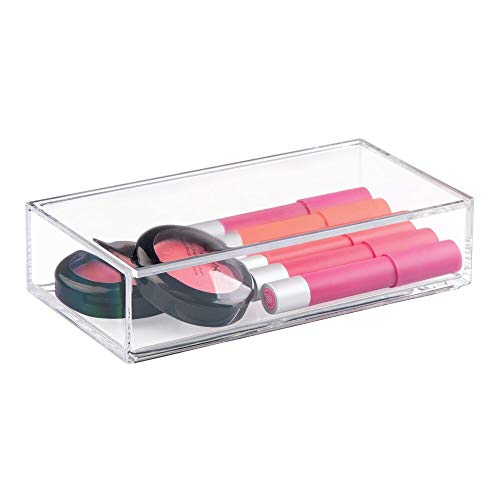 mDesign Organizador de Maquillaje – Gran Caja organizadora baño para cosméticos y Productos de Belleza – con Tapa – Transparente