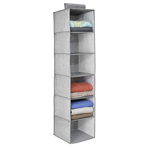 mDesign Organizador de tela para colgar en la barra del armario – Estantería colgante para guardar ropa y accesorios – Práctico armario de tela con 6 estantes ideal como organizador de ropa – gris