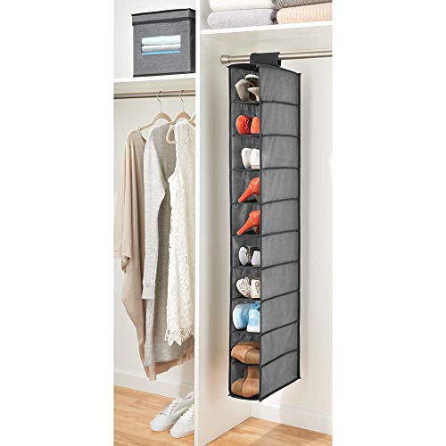 mDesign Organizador de zapatos para armario – Muebles zapateros para colgar con 10 compartimentos – Estanterías para zapatos, bolsos o carteras para ahorrar espacio – gris y negro