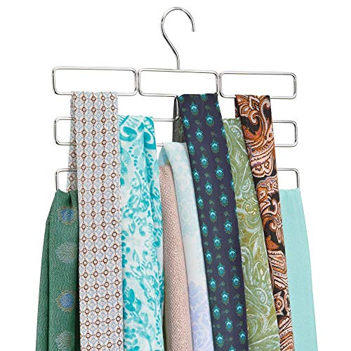 mDesign Percha para pañuelos – Colgador de pañuelos, chales, bufandas y fulares con 18 compartimentos – Organizador de accesorios para ahorrar espacio en interiores de armarios – plateado